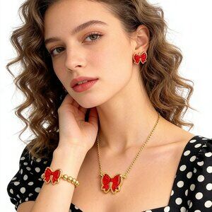 Kendra Scott Haley Bow Red Mother-of-Pearl Necklace Set (3-piece set)